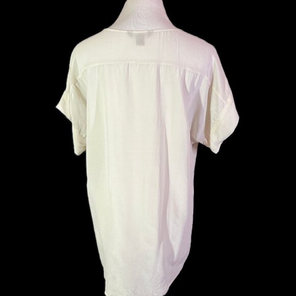 Tommy Bahama Size S Sheer Silk Short Sleeve Crepe Blouse Top Pale Grey - Picture 7 of 10